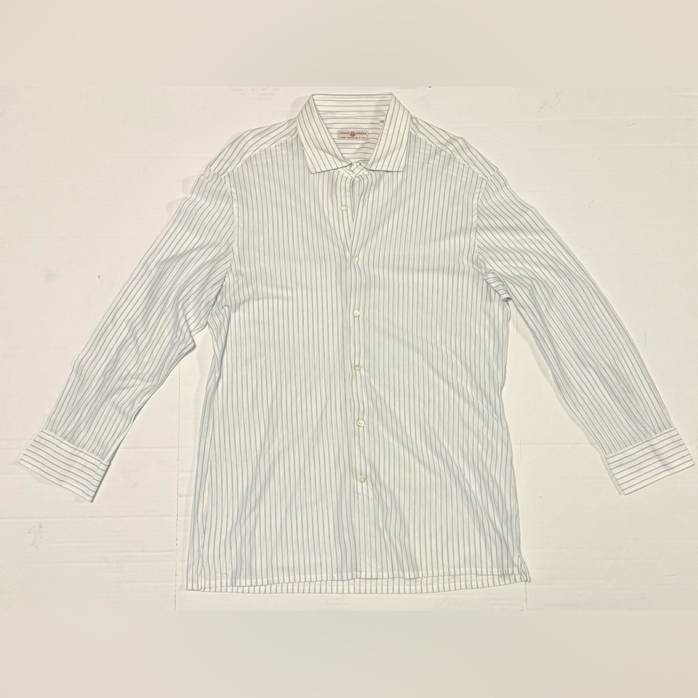 Luciano Barbera Men's Long‎ Sleeve Shirt White Blue Made in Italy XL (0148)A4